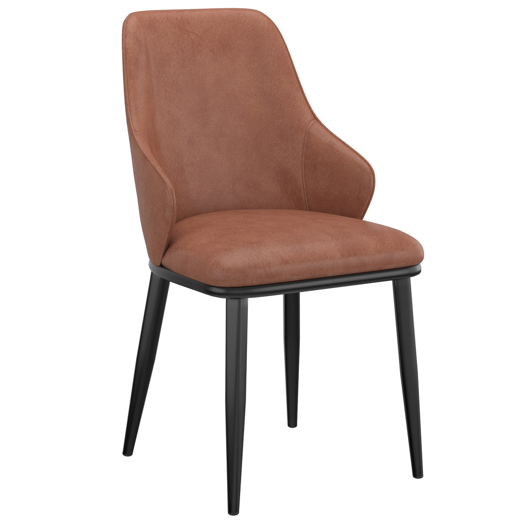 Bellora Modern Dining Chair with Faux Leather Upholstery, Contoured Seat Back, Matte Black Metal Frame And Legs – Set of 2