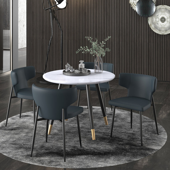 Velcario Contemporary Dining Chair – Set of 2 Curved Wood Frame Faux Leather Upholstered Chairs with Matte Black Metal Legs