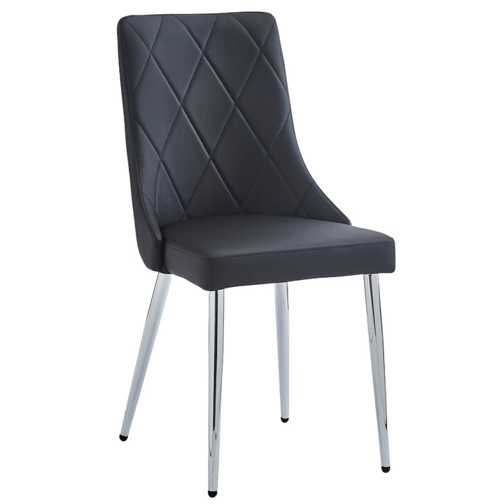 Corenza Mid-Century Modern Dining Chair with Faux Leather Upholstery, Curved Wood Seat Frame & Chrome Metal Legs – Set of 2