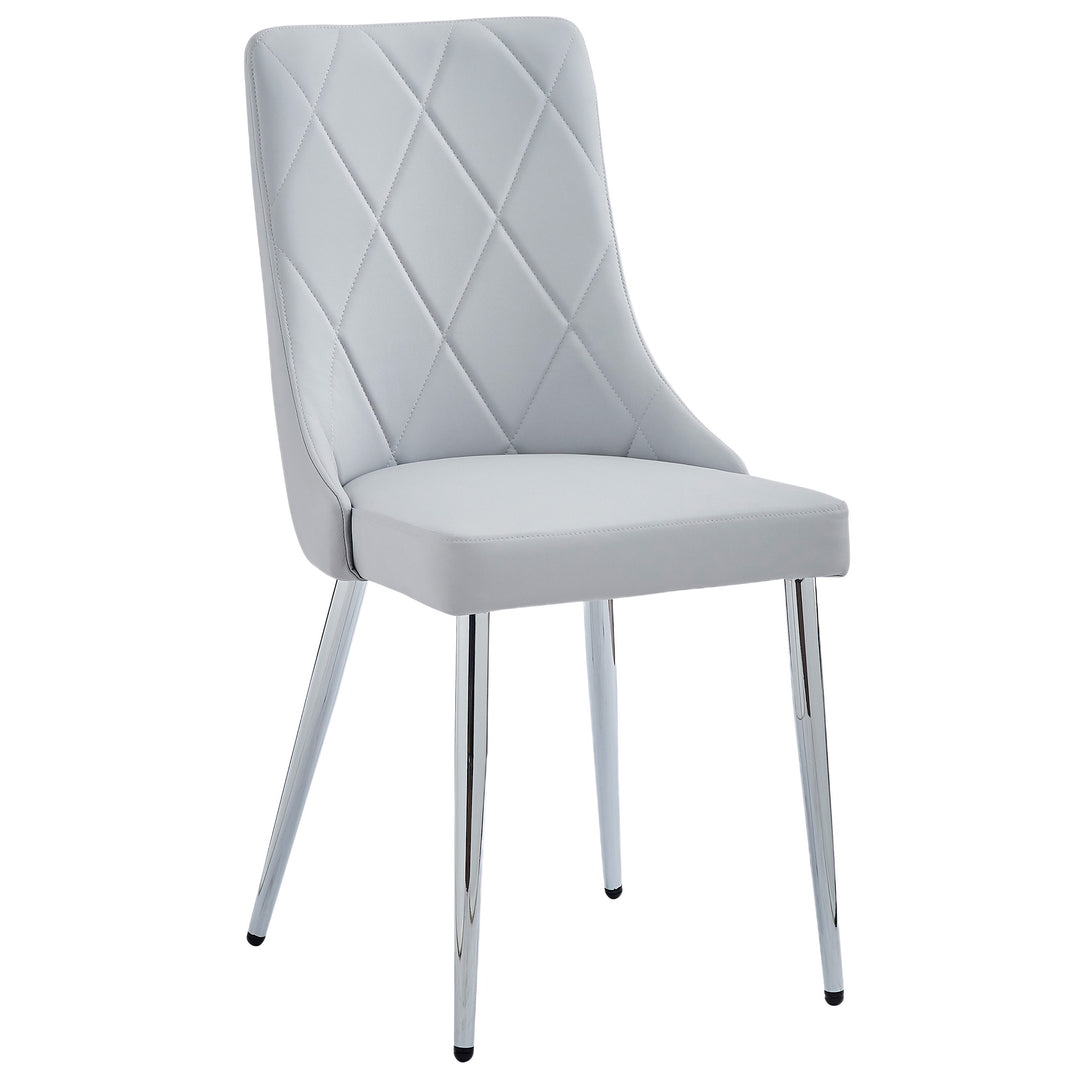 Corenza Mid-Century Modern Dining Chair with Faux Leather Upholstery, Curved Wood Seat Frame And Chrome Metal Legs – Set of 2