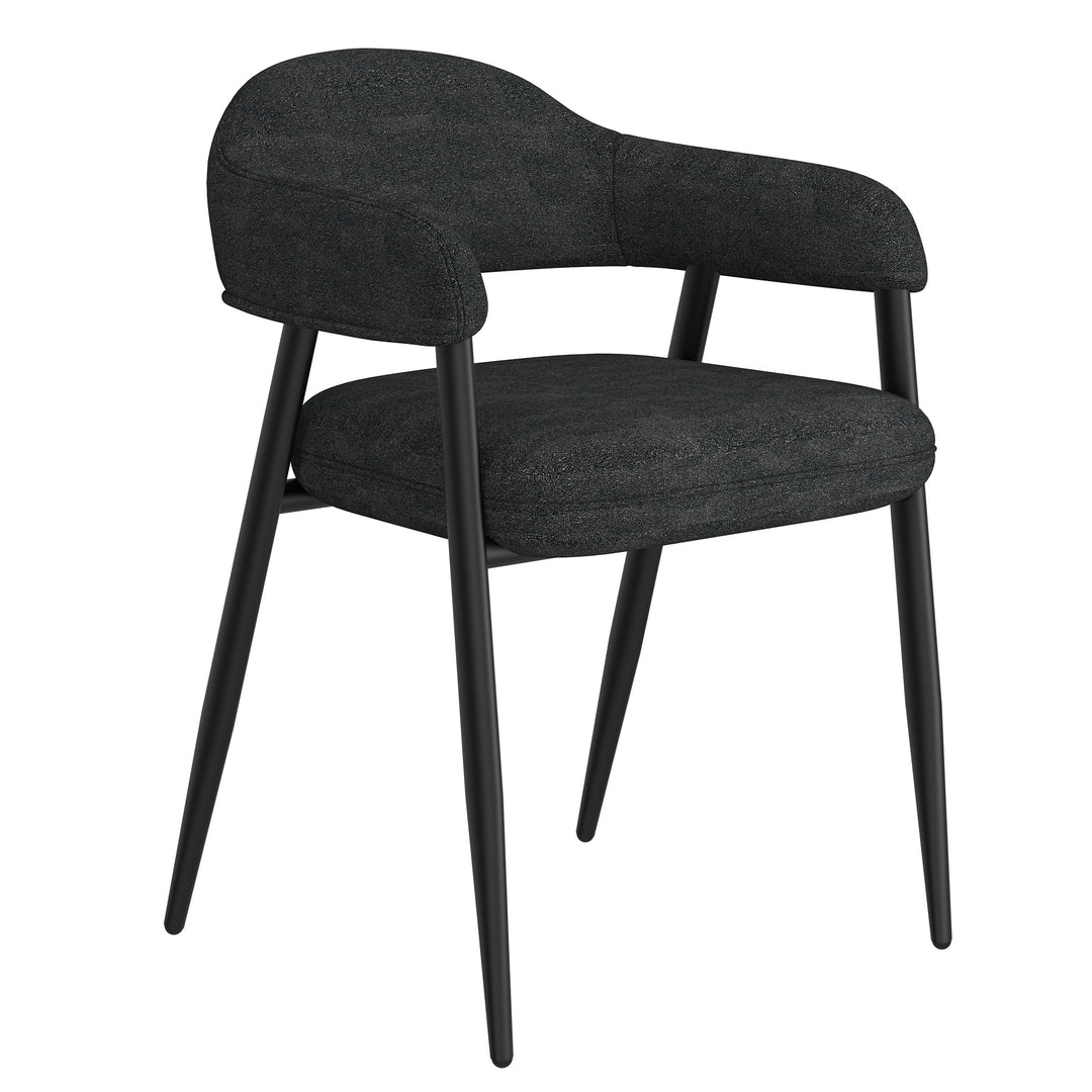 Loreza Mid-Century Modern Dining Chair with Textured Fabric Upholstery, Matte Black Metal Legs And Foam Cushion – Set of 2