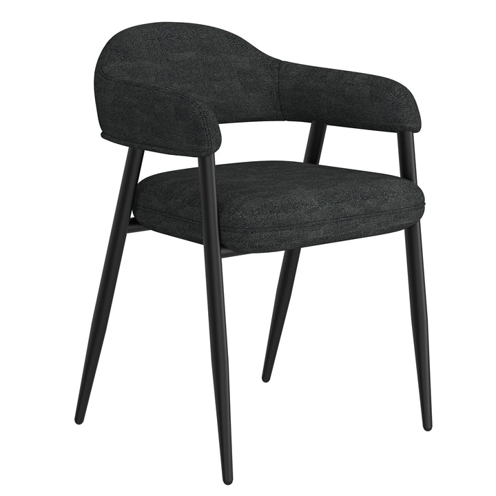 Loreza Mid-Century Modern Dining Chair with Textured Fabric Upholstery, Matte Black Metal Legs And Foam Cushion – Set of 2