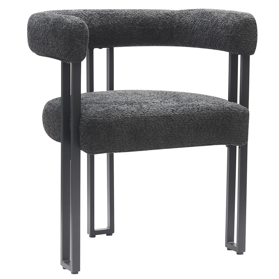 Varese Contemporary Dining Side Chair with Soft Boucle Fabric Upholstery, Black Metal Frame & Foam Cushion – Set of 2
