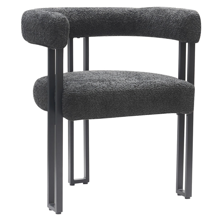 Varese Contemporary Dining Side Chair with Soft Boucle Fabric Upholstery, Black Metal Frame & Foam Cushion – Set of 2