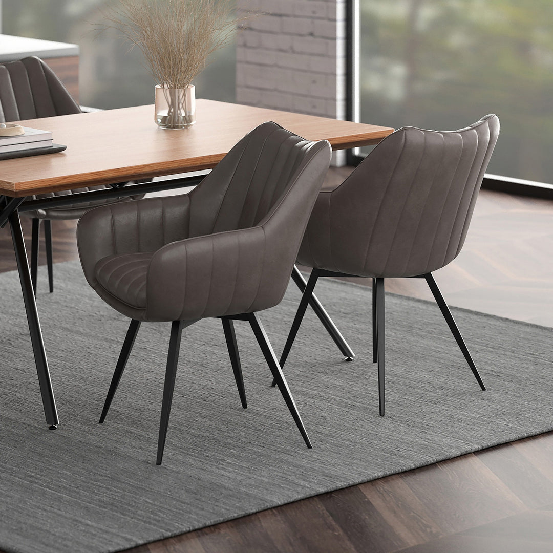 Nordelle Contemporary Dining & Accent Chair – Set of 2 Swivel Seat Vintage Faux Leather Upholstered Chairs with Black Metal A-Line Legs