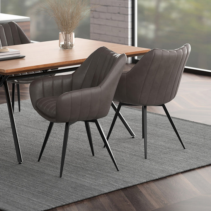 Nordelle Contemporary Dining & Accent Chair – Set of 2 Swivel Seat Vintage Faux Leather Upholstered Chairs with Black Metal A-Line Legs