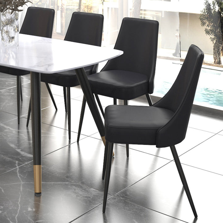 Astrel Modern Side Chair – Faux Leather Upholstered Chair with Piping Details and Black Metal Legs