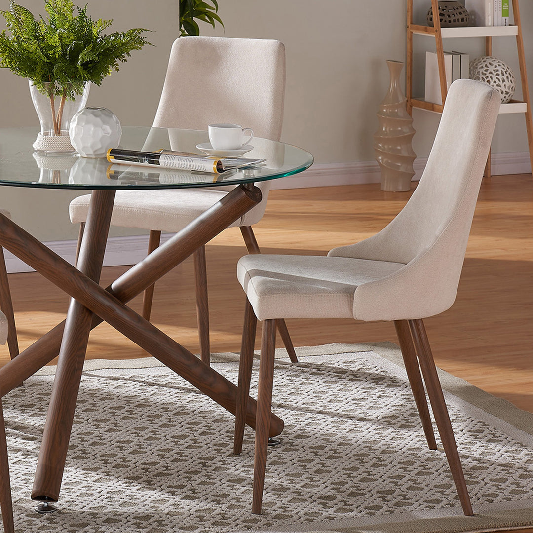Delvaro Mid-Century Modern Chair – Set of 2 Curved Wood Frame Fabric Upholstered Chairs with Walnut Finish Metal Legs