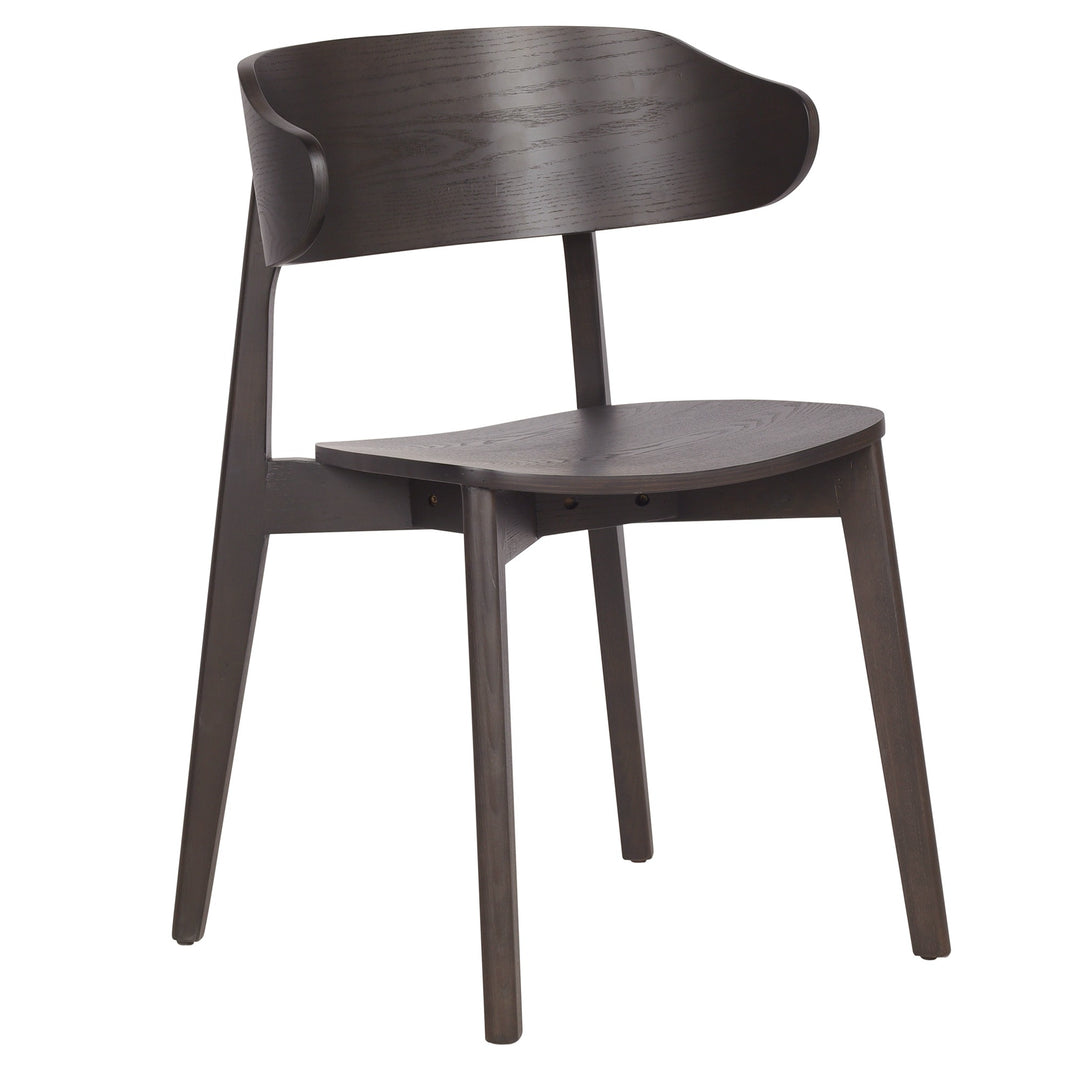 Alzano Mid-Century Modern Dining And Lounge Chair with Curved Plywood Back And Arms, Mocha Wood Finish – Set of 2