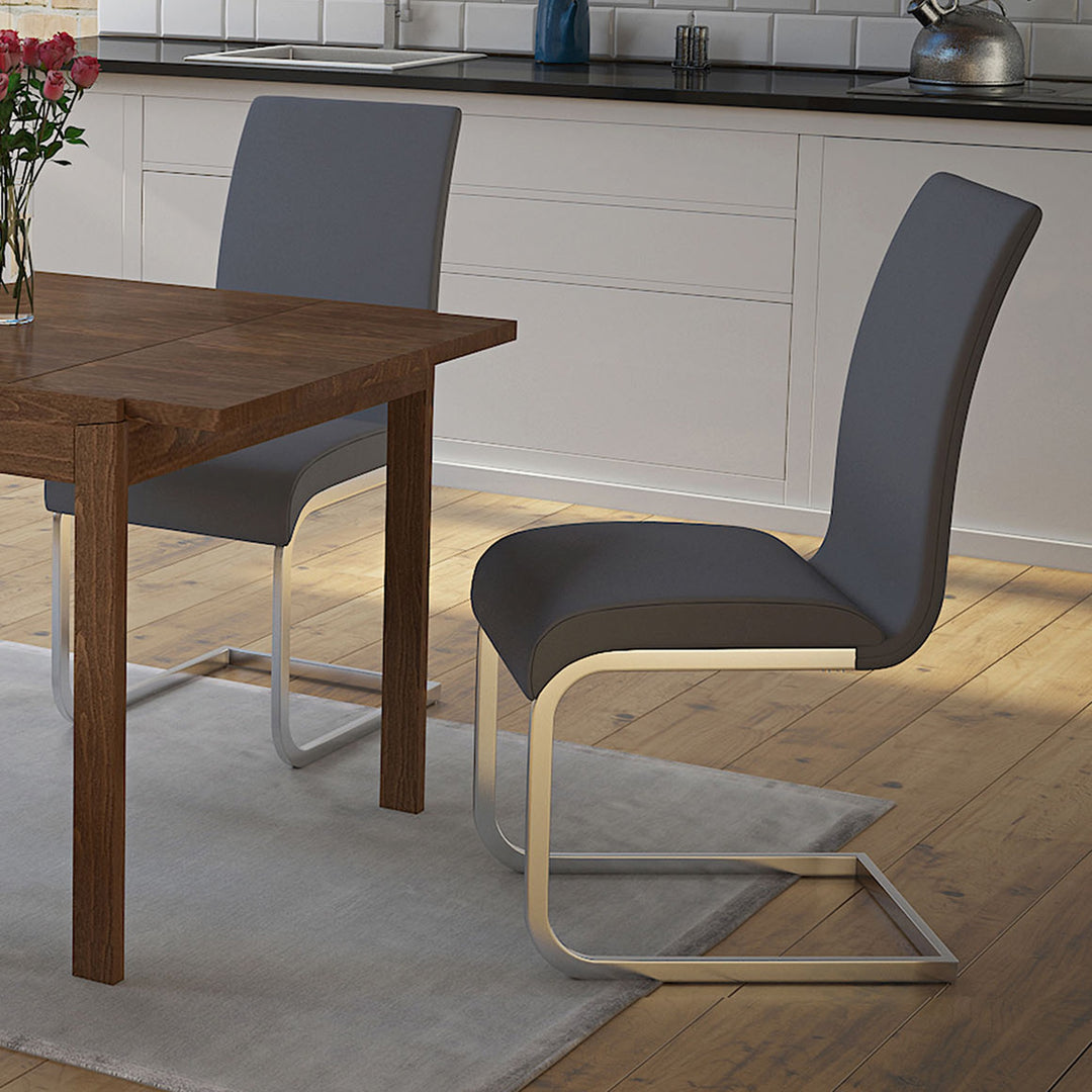 Raventra Contemporary Dining Chair – Set of 2 C-Shape Base Chrome Metal Frame Upholstered Chairs