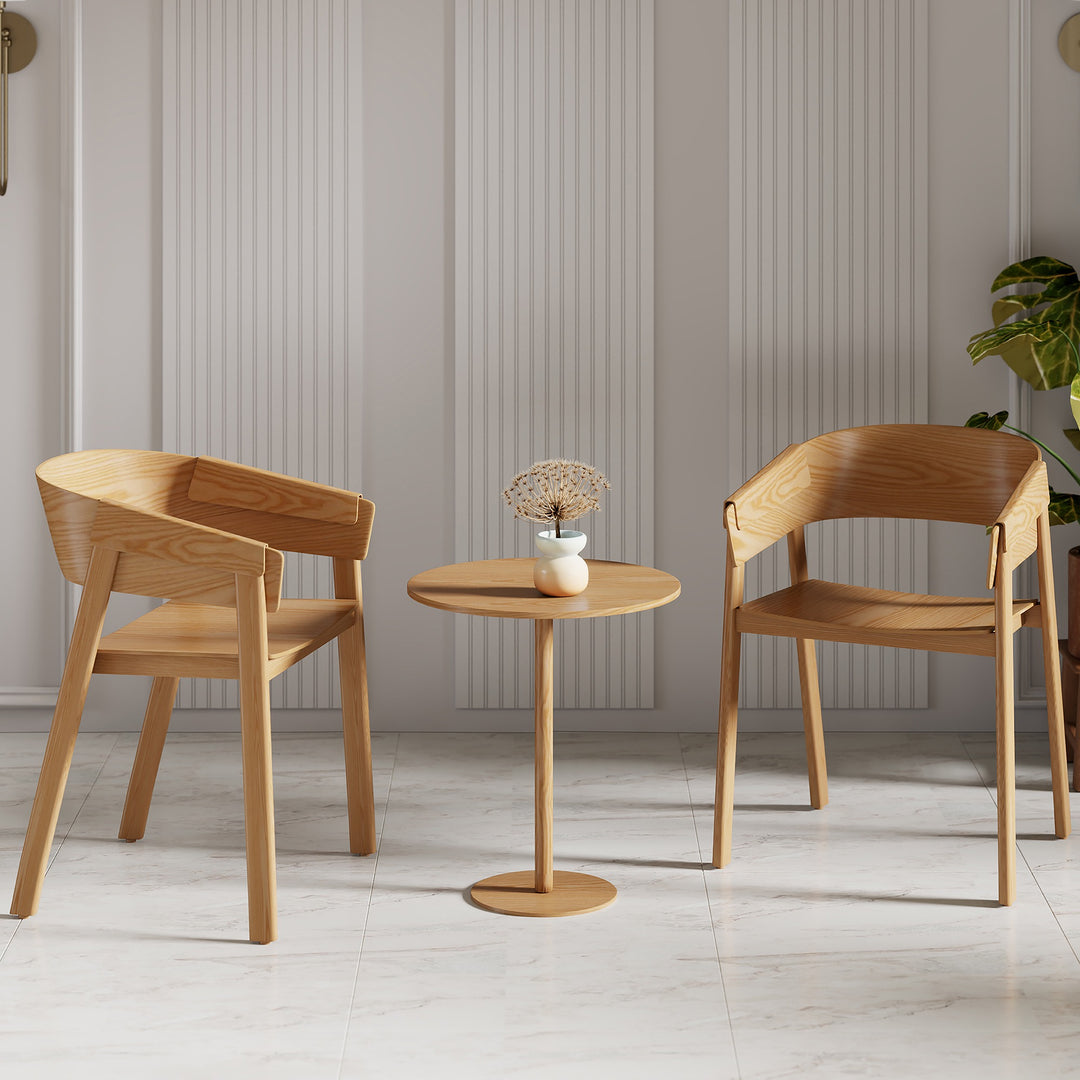 Renova Mid-Century Modern Solid Oak Dining And Lounge Chair, Natural Finish (Set of 2)