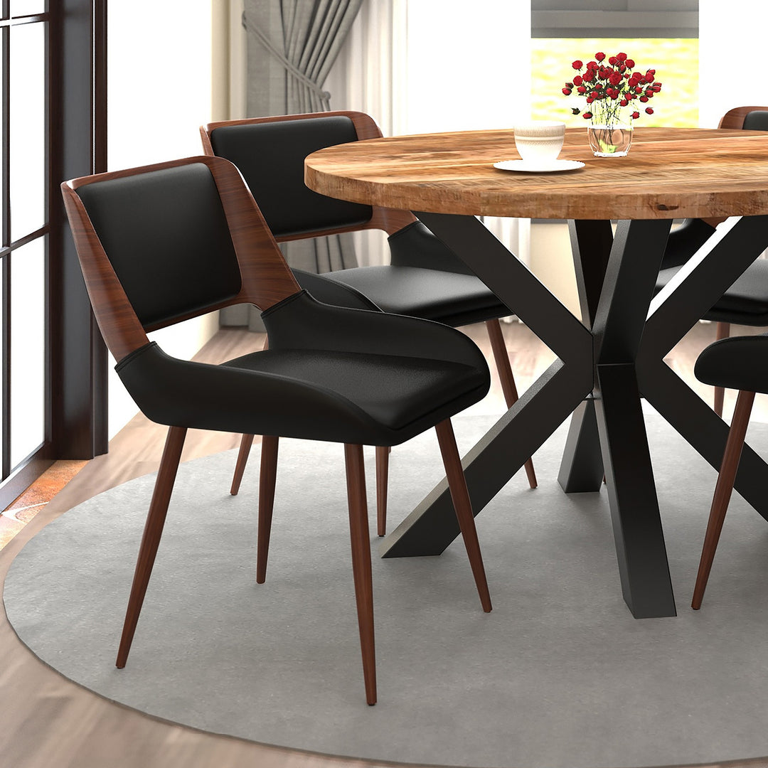 Modena Mid-Century Modern Dining And Accent Chair, Black Faux Leather Upholstery with Walnut Finish