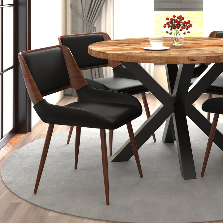 Modena Mid-Century Modern Dining And Accent Chair, Black Faux Leather Upholstery with Walnut Finish