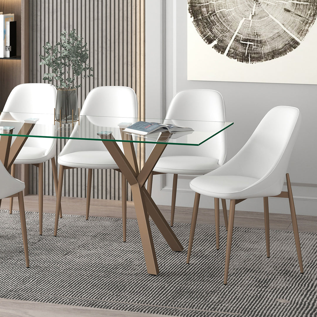 Torenza Mid-Century Modern Dining/Lounge Chair, White Faux Leather Upholstery with Aged Gold Finish (Set of 2)