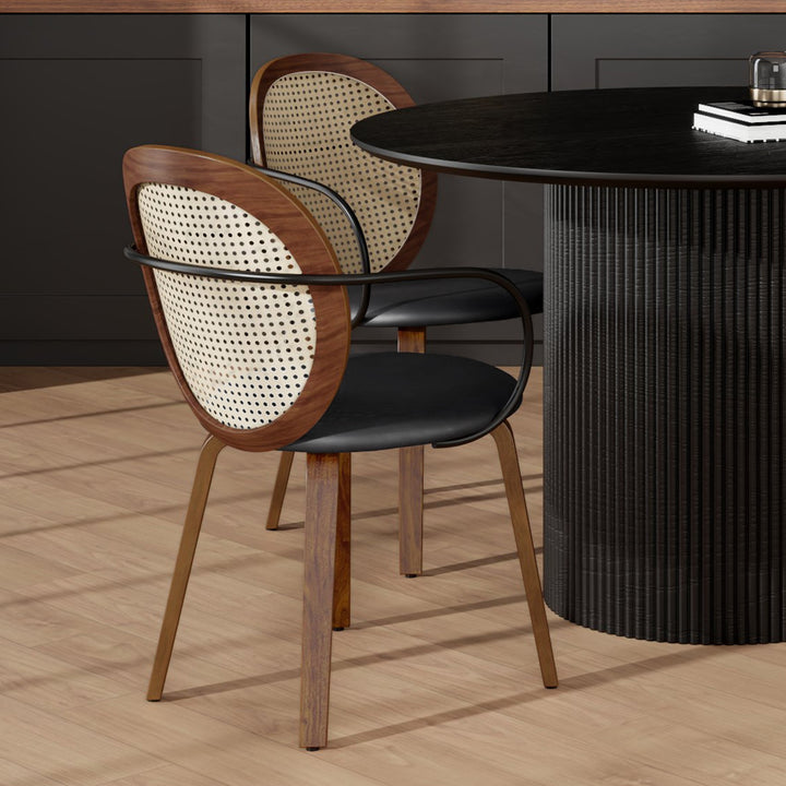 Viresta Modern Farmhouse Dining/Lounge Chair, Walnut Finish with Black Faux Leather Seat (Set of 2)