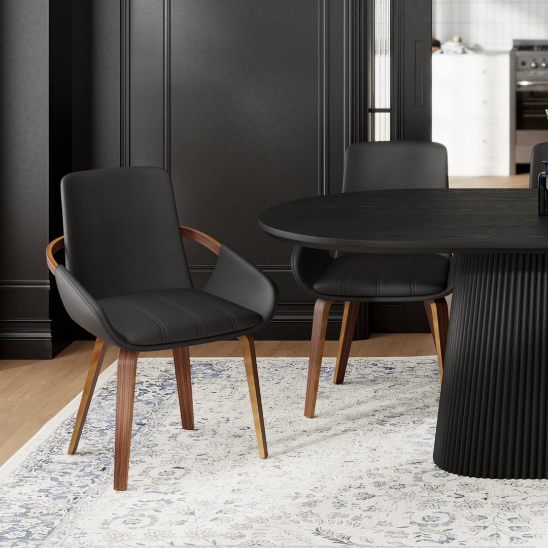 Altessa Mid-Century Modern Dining/Lounge Chair, Black Faux Leather Upholstery with Dark Walnut Finish (Set of 2)