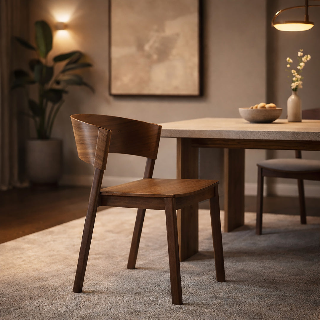 Cortina Mid-Century Modern Dining/Lounge Chair, Walnut Finish (Set of 2)