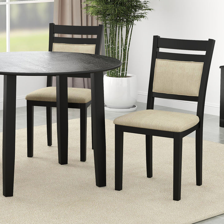Savona Modern Dining/Lounge Chair, Black Finish with Beige Fabric Upholstery (Set of 2)