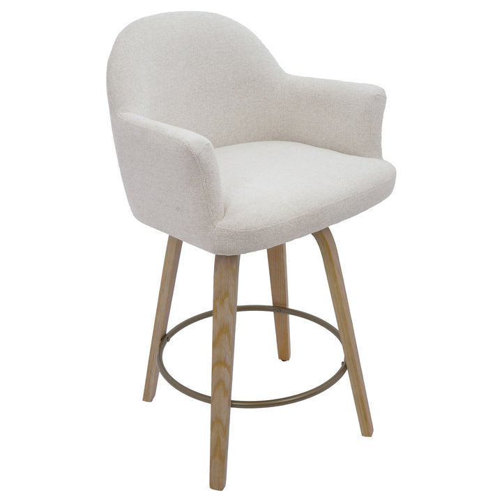 Zephrano Set of 2 26" Counter Height Stools with 360° Swivel Seat, Soft Fabric Upholstery And Washed Oak Finish