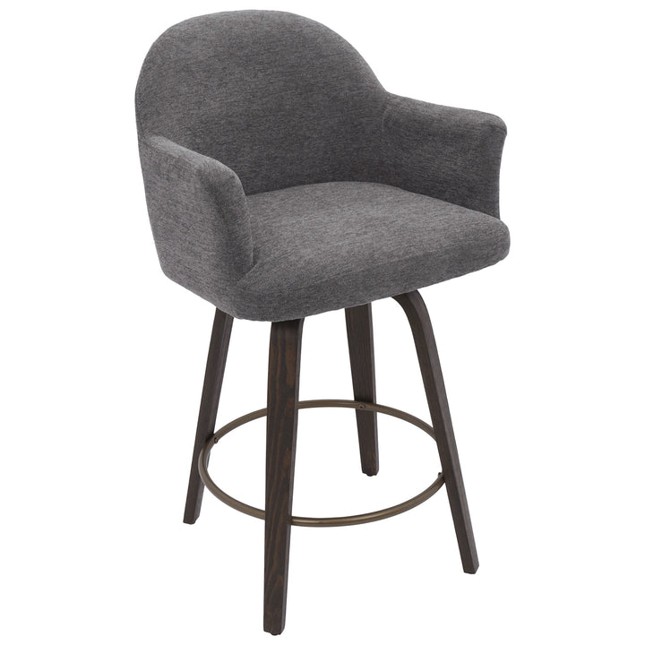 Zephrano Set of 2 26" Counter Height Stools with 360° Swivel Seat, Soft Fabric Upholstery And Dark Walnut Finish