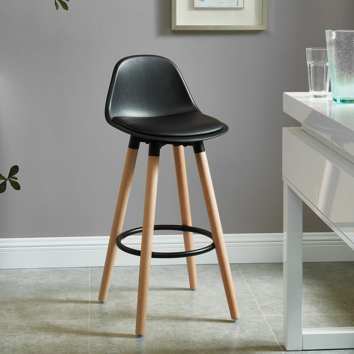 Lumetrix Counter Stool – Set of 2, 26" Curved ABS Seat Faux Leather Upholstered Stools with Beechwood Legs