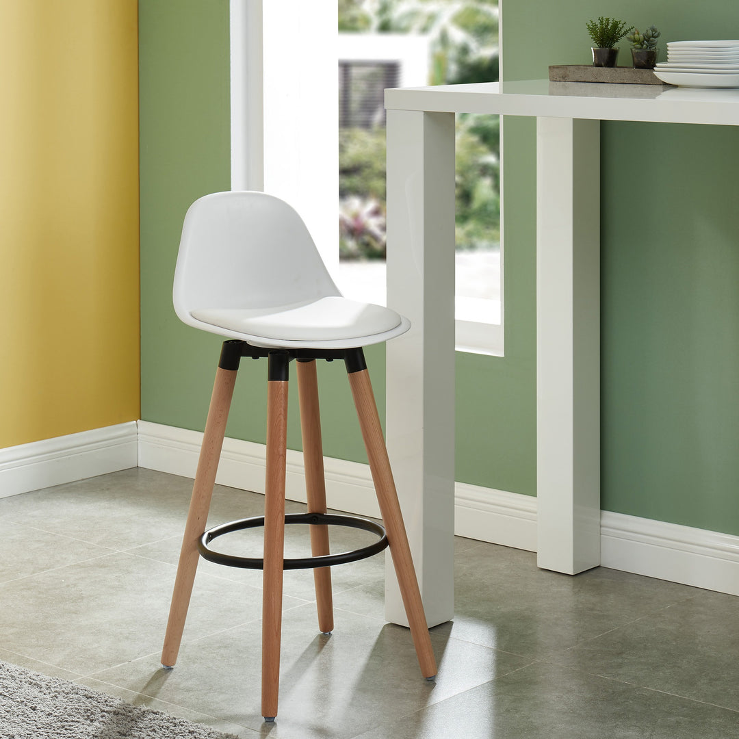 Lumetrix Counter Stool – Set of 2, 26" Curved ABS Seat Faux Leather Upholstered Stools with Beechwood Legs (Copy)