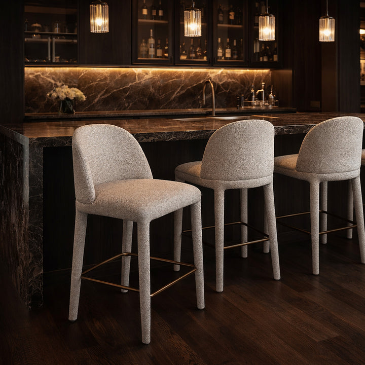 Tavior Counter Stool – Set of 2, 26" Multi-Toned Fabric Upholstered Stools with Aged Gold Footrest