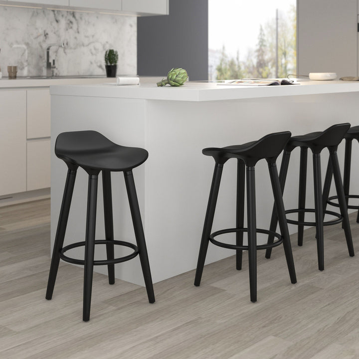 Bravesta Counter Stool – Set of 2, 26" Molded ABS Seat Stools with Black Beech Wood Legs & Matte Black Footrest