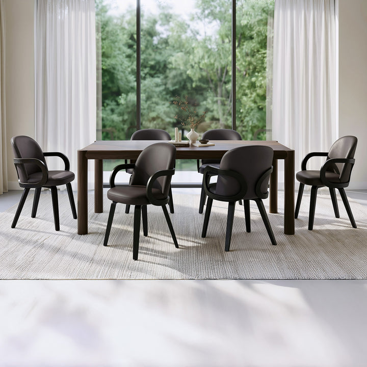 Falvion 7-Piece Mid-Century Modern Mocha Dining Set with Brown Upholstered Chairs