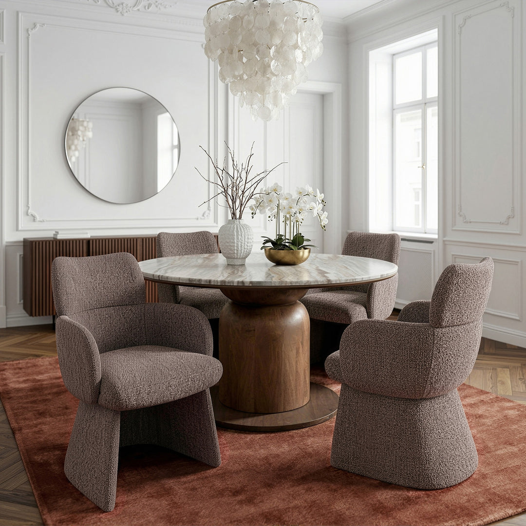 Ostervik Mid-Century Modern Round Dining Table Set with Boucle Upholstered Chairs