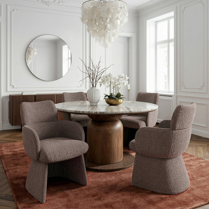 Ostervik Mid-Century Modern Round Dining Table Set with Boucle Upholstered Chairs