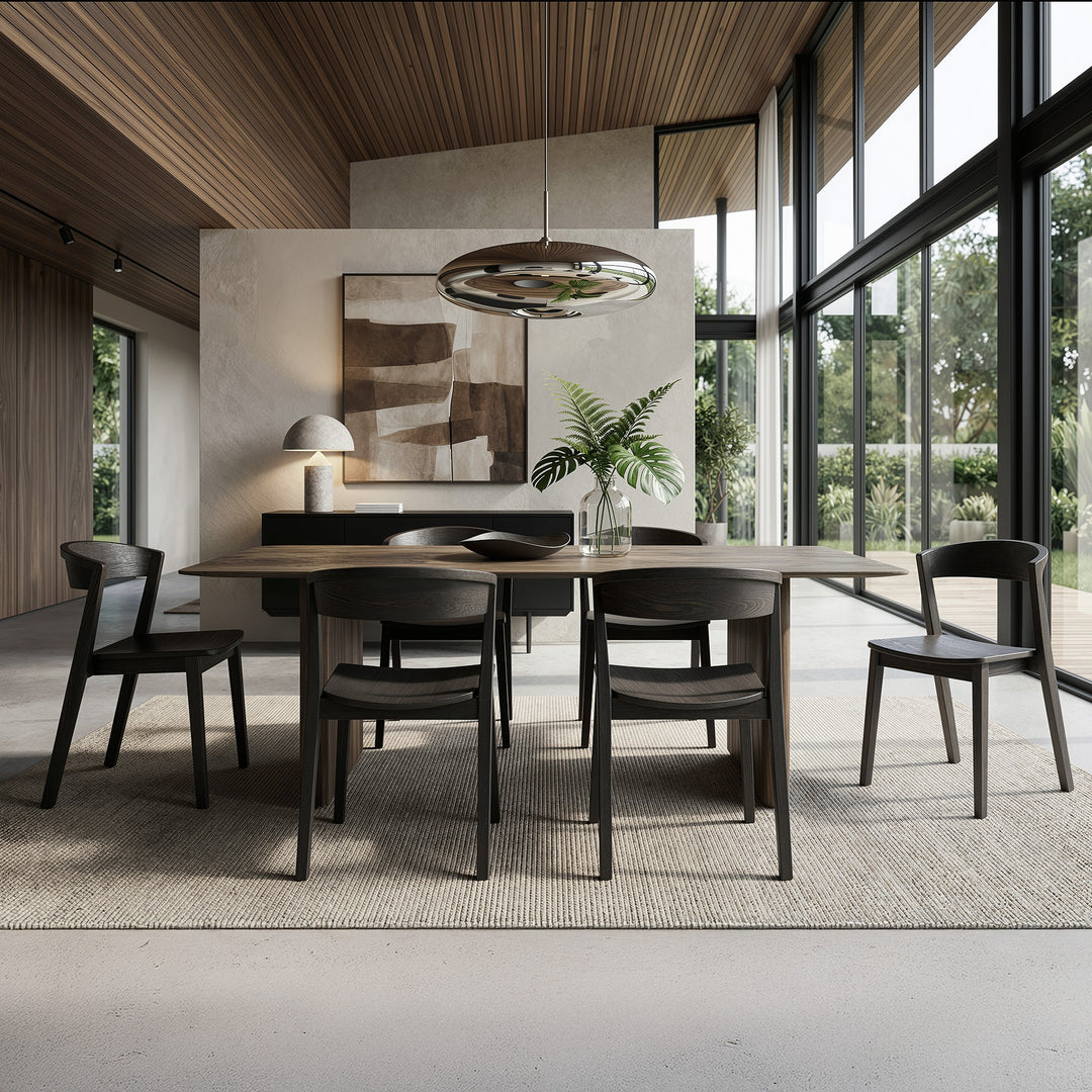 Iversona 7-Piece Mid-Century Modern Mocha Dining Set with Walnut Solid Wood Chairs