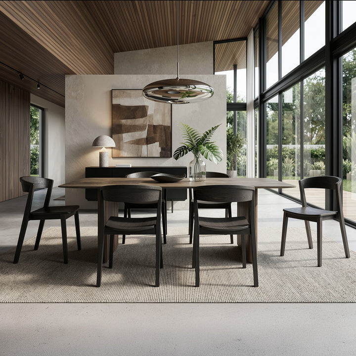 Iversona 7-Piece Mid-Century Modern Mocha Dining Set with Walnut Solid Wood Chairs