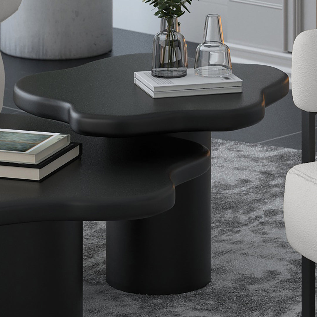 Norvella Mid-Century Modern Coffee Table – Freeform Solid Mango Wood Top with Pedestal Base (Black Finish)
