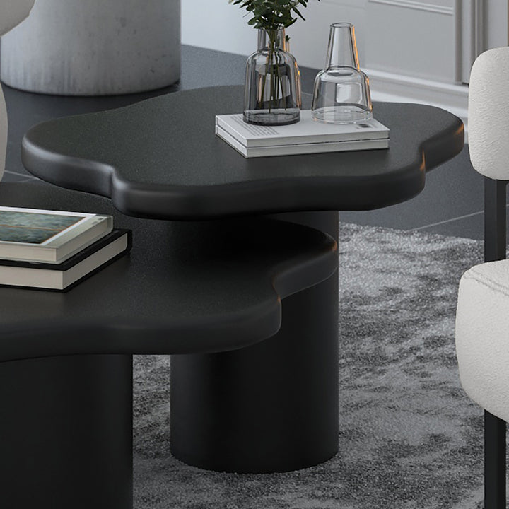 Norvella Mid-Century Modern Coffee Table – Freeform Solid Mango Wood Top with Pedestal Base (Black Finish)