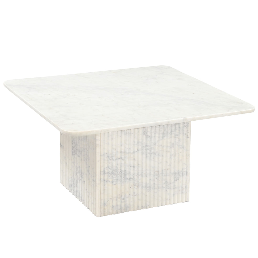 Stonevale Modern Sculpted Marble Coffee Table with Fluted Square Pedestal Base