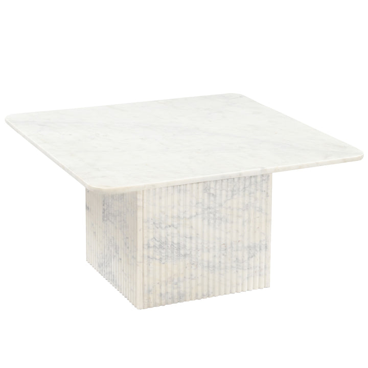 Stonevale Modern Sculpted Marble Coffee Table with Fluted Square Pedestal Base