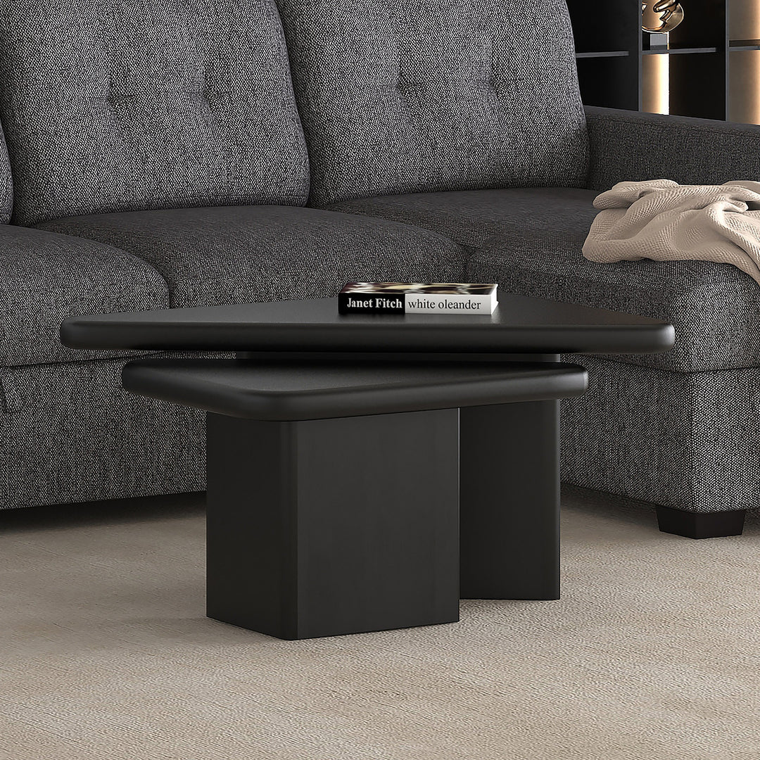 Calnex Mid-Century Modern Nesting Coffee Table Set – 2-Piece Solid Mango Wood Triangular Tables (Black Finish)