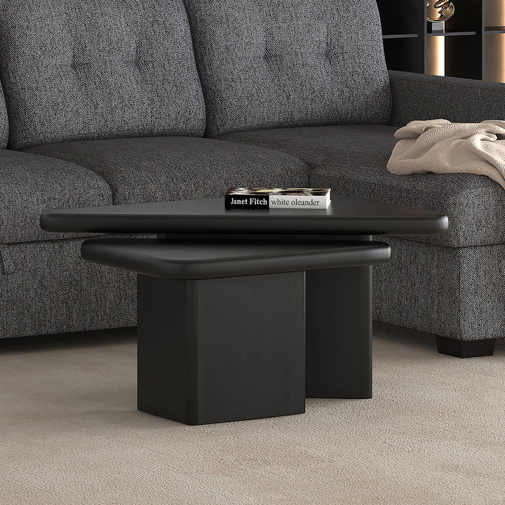 Calnex Mid-Century Modern Nesting Coffee Table Set – 2-Piece Solid Mango Wood Triangular Tables (Black Finish)
