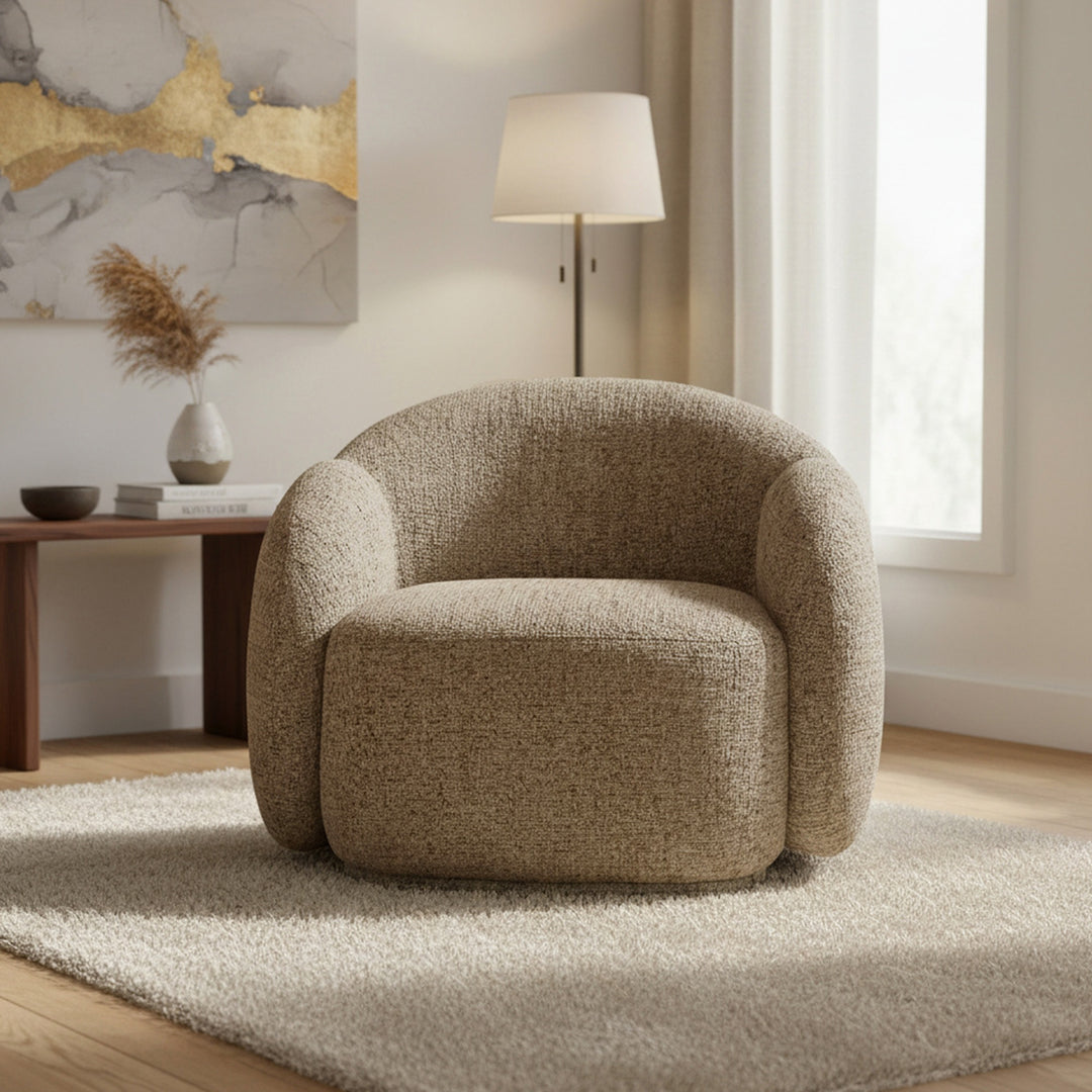 Fairmont Modern Bucket-Style Lounge Chair – Plush Cloud-Inspired Accent Chair with Gold & Charcoal Textured Fabric Upholstery and Foam Cushion Comfort