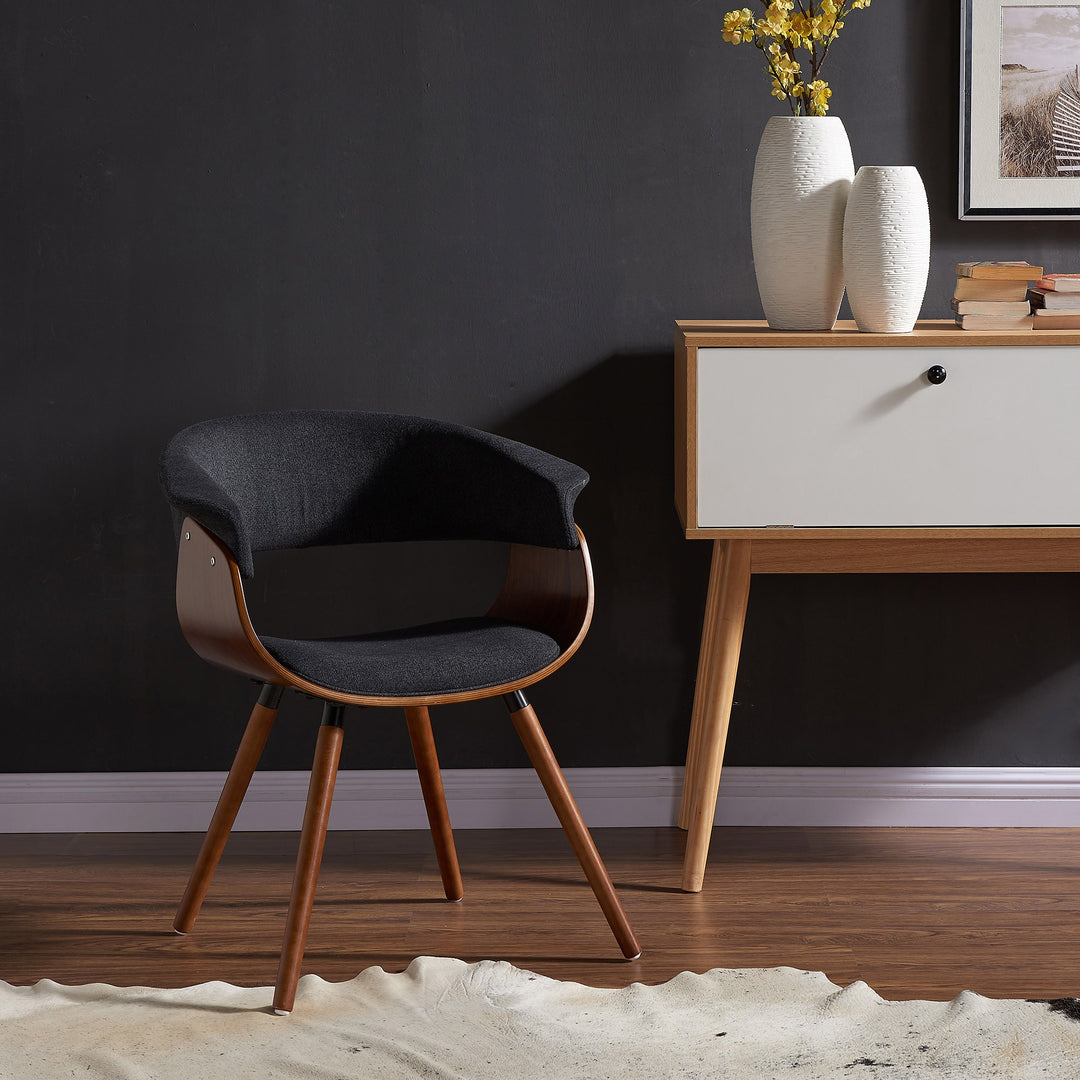 Vornyx Mid-Century Modern Accent/Dining Chair – Curved Bentwood Frame with Walnut Finish & Charcoal Fabric Upholstery