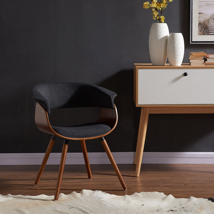 Vornyx Mid-Century Modern Accent/Dining Chair – Curved Bentwood Frame with Walnut Finish & Charcoal Fabric Upholstery