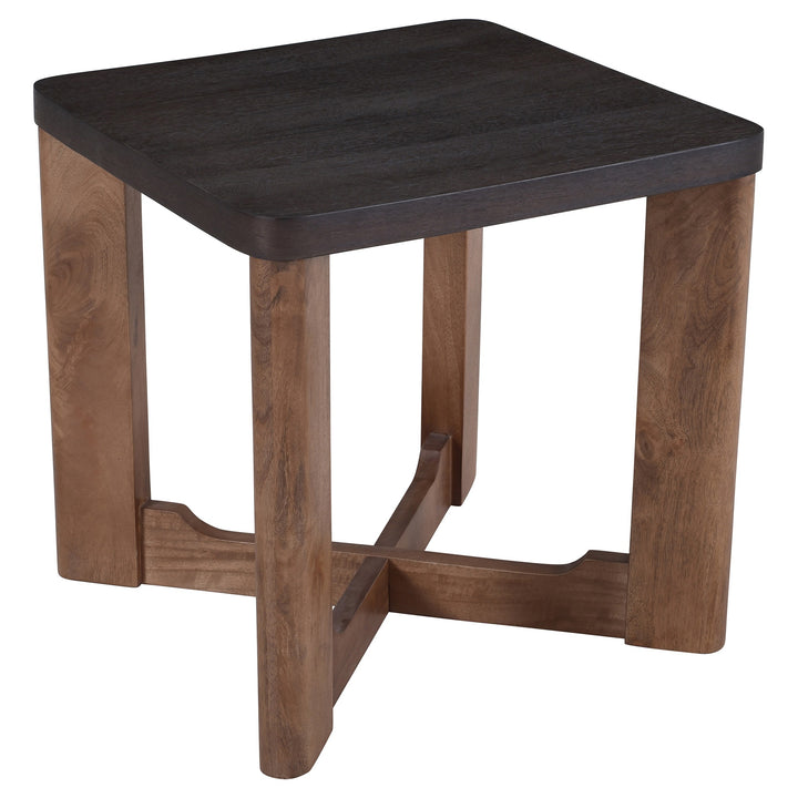 Parklore Mid-Century Modern 2-Tone Accent Table with Solid Mango Wood Cross Base And Mocha Finish