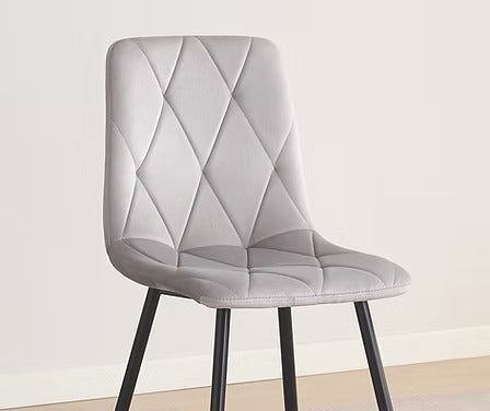 Velvoro 5-Piece Dinette Set – Snowy White Marble Sintered Stone Table with Black Steel Legs & Light Grey Velvet Chairs