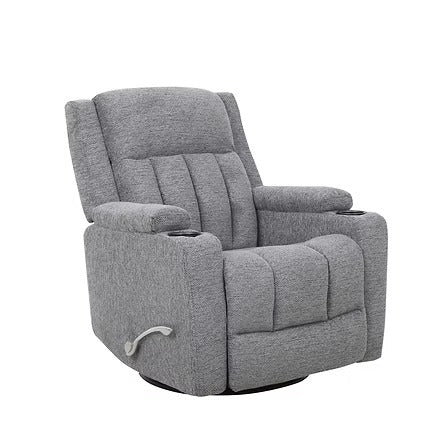Rivento Recliner Chair with Side-Mounted Steel Pull Handle, Glider Rocking Mechanism & Soft Grey Fabric