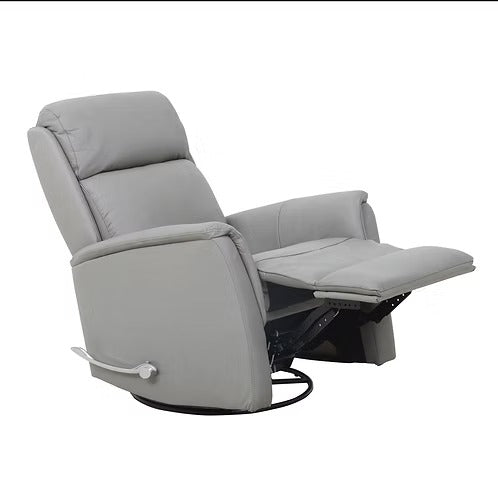 Zyrello Recliner Chair in Soft Pewter Grey Leather Match with Side-Mounted Steel Pull Handle &amp; Glider Rocking Mechanism