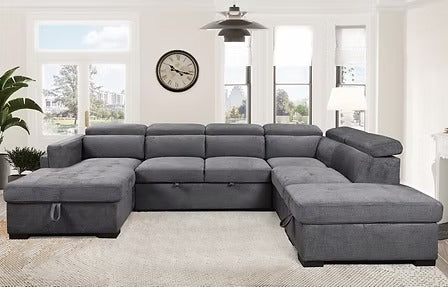 Novira Sofa Bed Sectional – Left Hand Facing Chaise with Lift Up Storage, Floating Ottoman, Adjustable Headrests