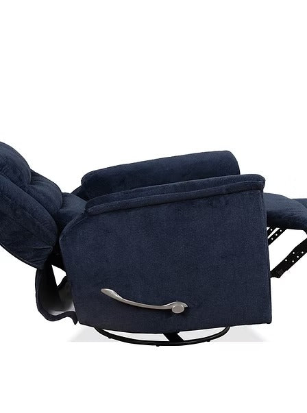 Yarvello Recliner Chair in Soft Blue Fabric with Swivel Glider Mechanism, Side-Mounted Steel Handle &amp; Zero Wallhugger Design