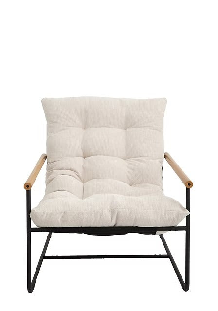 Liorven Modern Accent Lounge Chair – Plush Tufted Cushion with Natural Wood Armrests & Black Metal Frame