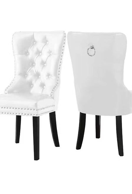 Orvello 2-Piece Dining Chairs – White PU Upholstered Chairs with Elegant Nail Head Details for Modern Luxury Dining & Interiors